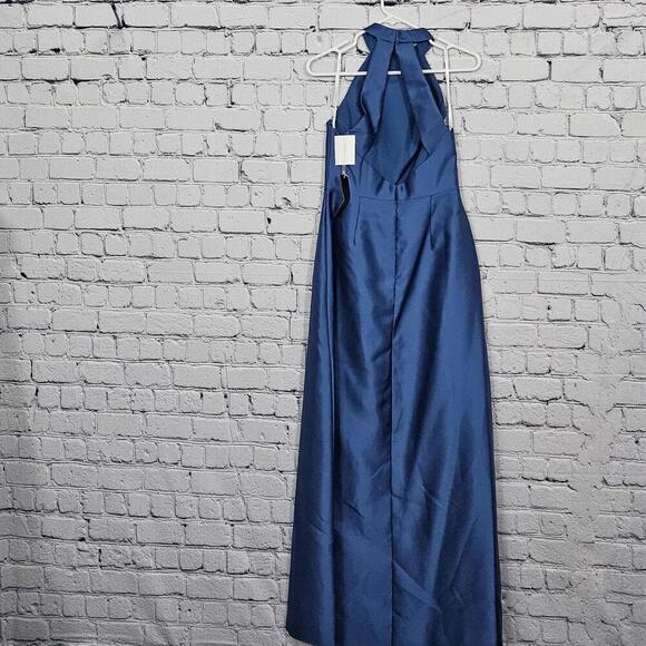 2/$50 Alfred Sung Dusk Blue Satin Twill Halter Dress D772 Size 4 | Elegant - Picture 4 of 9